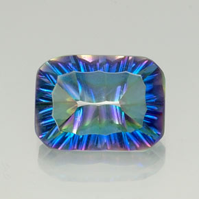 Quartzo místico multicolorido natural 9,69ct, corte esmeralda, VVS