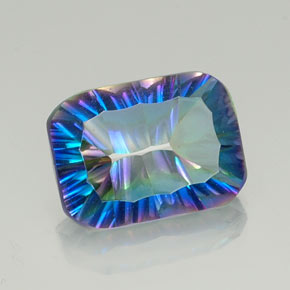 Quartzo místico multicolorido natural 9,69ct, corte esmeralda, VVS