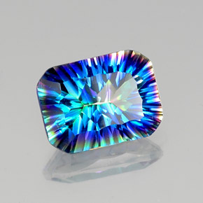 Quartzo místico multicolorido natural 10,25ct, corte esmeralda, VVS-VS