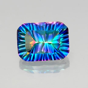 Quartzo místico multicolorido natural 10,23ct, corte esmeralda, VVS-VS