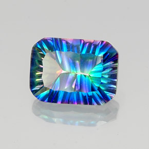 Quartzo místico multicolorido natural 10,23ct, corte esmeralda, VVS-VS