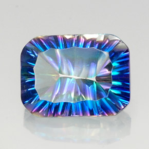 Quartzo místico multicolorido natural 10,00ct, corte esmeralda, VVS