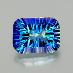 Quartzo místico multicolorido natural 10,75ct, corte esmeralda, VVS-VS