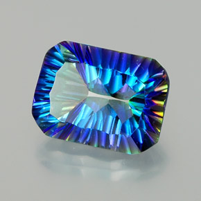 Quartzo místico multicolorido natural 10,75ct, corte esmeralda, VVS-VS
