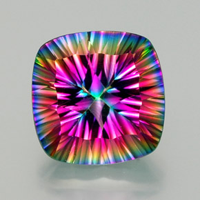 Quartzo místico multicolorido natural 15,67ct, almofada cortada, VVS