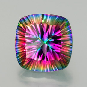 Quartzo místico multicolorido natural 15,67ct, almofada cortada, VVS