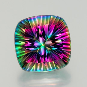 Quartzo místico multicolorido natural 14,82ct, almofada cortada, VVS