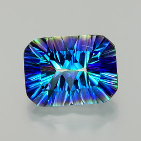 Quartzo místico multicolorido natural 11,25ct, corte esmeralda, VVS-VS