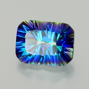 Quartzo místico multicolorido natural 11,25ct, corte esmeralda, VVS-VS