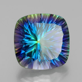 Quartzo místico multicolorido natural 21,55ct, almofada cortada, VVS-VS