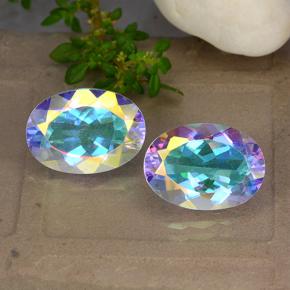 Pedras preciosas de quartzo místico multicolorido natural de 10,52 ct, corte oval, VVS-VS