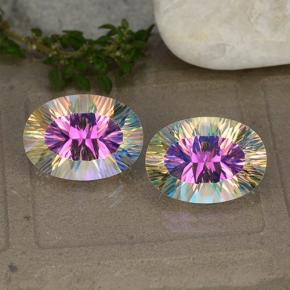 Pedras preciosas de quartzo místico multicolorido natural de 10,68 ct, corte oval, VVS-VS