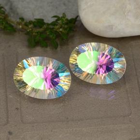 Pedras preciosas de quartzo místico multicolorido natural de 10,68 ct, corte oval, VVS-VS