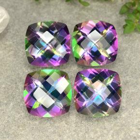 Pedras preciosas de quartzo místico multicolorido natural de 7,33 ct, almofada cortada, VS