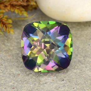Quartzo místico multicolorido natural 2,43ct, almofada cortada, VS-SI
