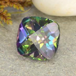 Quartzo místico multicolorido natural 2,43ct, almofada cortada, VS-SI