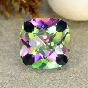 Quartzo místico multicolorido natural 2,02ct, almofada cortada, VVS-VS