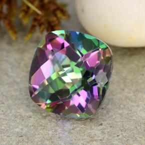 Quartzo místico multicolorido natural 2,09ct, almofada cortada, VVS-VS