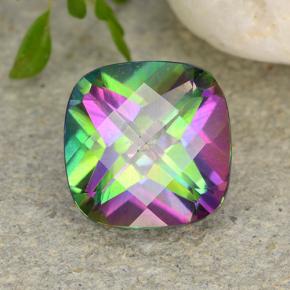 Quartzo místico multicolorido natural 2,58ct, almofada cortada, VS-SI