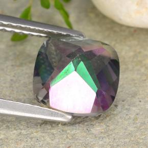 Quartzo místico multicolorido natural 2,58ct, almofada cortada, VS-SI