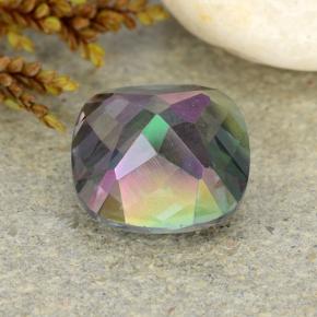Quartzo místico multicolorido natural 2,33ct, almofada cortada, VS-SI