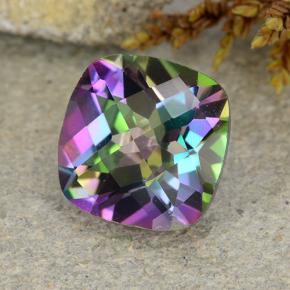 Quartzo místico multicolorido natural 1,83ct, almofada cortada, VS