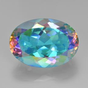 Quartzo místico multicolorido natural 7,23ct, corte oval, VVS-VS