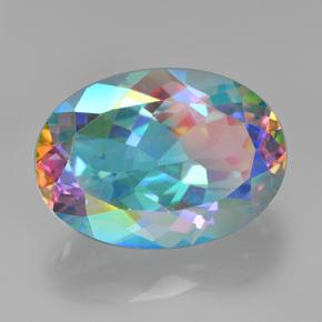 Quartzo místico multicolorido natural 7,23ct, corte oval, VVS-VS
