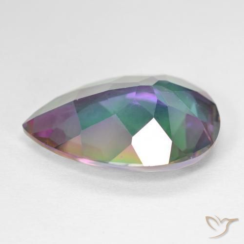 Quartzo místico multicolorido natural 11,31ct, formato de pêra, VVS-VS