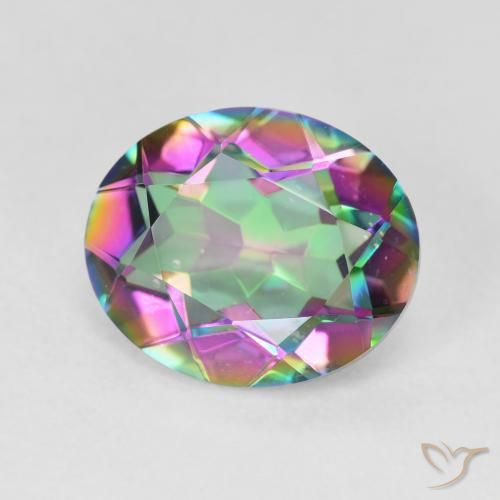 Quartzo místico multicolorido natural 4,10ct, corte oval, VVS