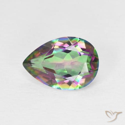 Quartzo místico multicolorido natural 1,67ct, formato de pêra, VVS-VS