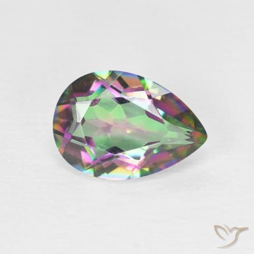 Quartzo místico multicolorido natural 1,67ct, formato de pêra, VVS-VS