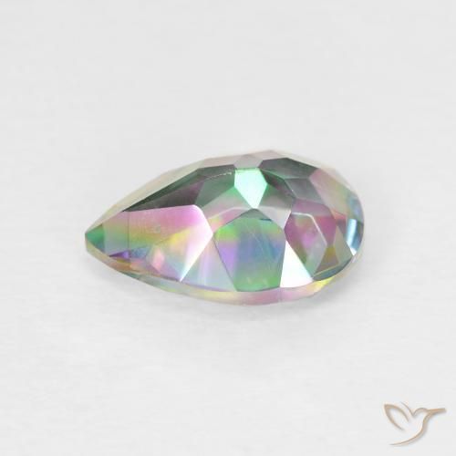Quartzo místico multicolorido natural 1,67ct, formato de pêra, VVS-VS