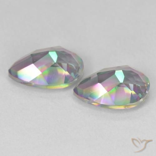 Pedras preciosas de quartzo místico multicolorido natural de 3,86 ct, formato de pêra, VVS-VS