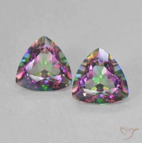Pedras preciosas de quartzo místico multicolorido natural de 0,88 ct, trillion, VVS-VS