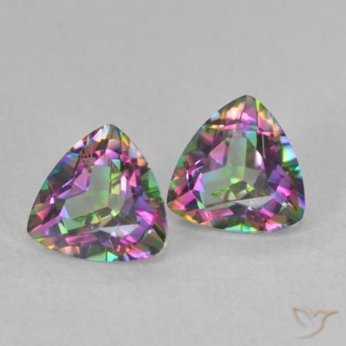 Pedras preciosas de quartzo místico multicolorido natural de 0,88 ct, trillion, VVS-VS