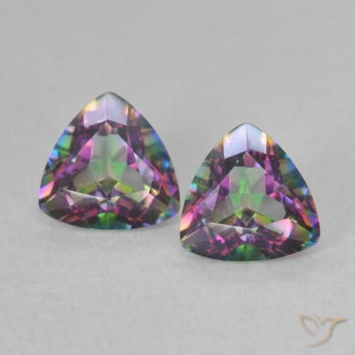 Pedras preciosas de quartzo místico multicolorido natural de 0,88 ct, trillion, VVS-VS