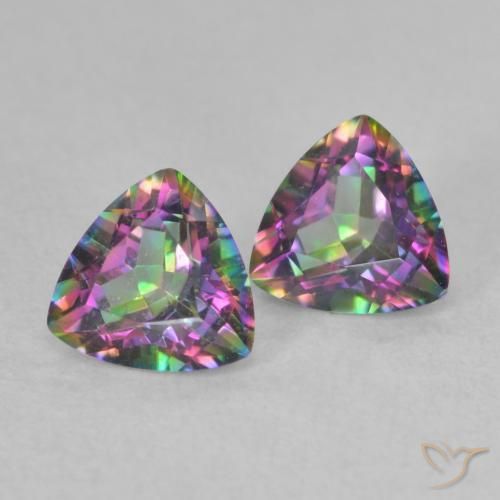 Pedras preciosas de quartzo místico multicolorido natural de 0,88 ct, trillion, VVS-VS