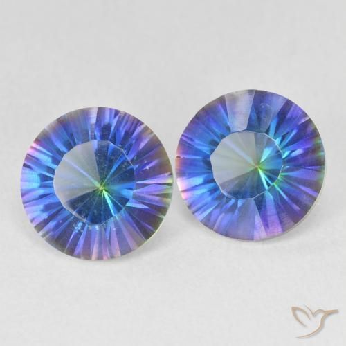 Pedras preciosas de Quartzo Místico Multicolor azul natural de 3.39 ct, Redondo, VVS-VS