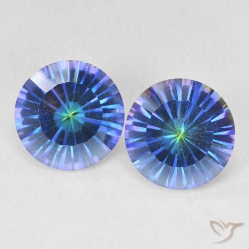 Pedras preciosas de Quartzo Místico Multicolor azul natural de 3.44 ct, Corte Redondo, VVS-VS