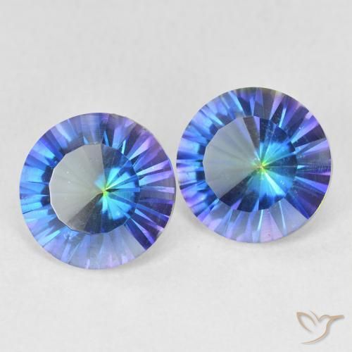 Pedras preciosas de Quartzo Místico Multicolor azul natural de 3.44 ct, Corte Redondo, VVS-VS