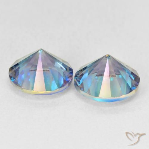 Pedras preciosas de Quartzo Místico Multicolor azul natural de 3.44 ct, Corte Redondo, VVS-VS