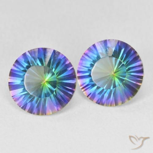 Pedras preciosas de Quartzo Místico Multicolor azul natural de 3.32 ct, Redondo, VVS-VS