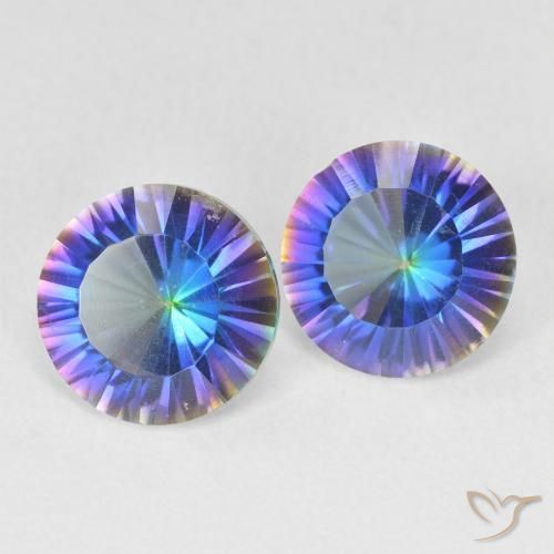 Pedras preciosas de Quartzo Místico Multicolor azul natural de 3.29 ct, Redondo, VVS-VS