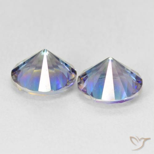 Pedras preciosas de Quartzo Místico Multicolor azul natural de 3.29 ct, Redondo, VVS-VS