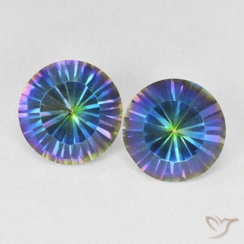 Pedras preciosas de Quartzo Místico Multicolor azul natural de 3.06 ct, Corte Redondo, VVS-VS