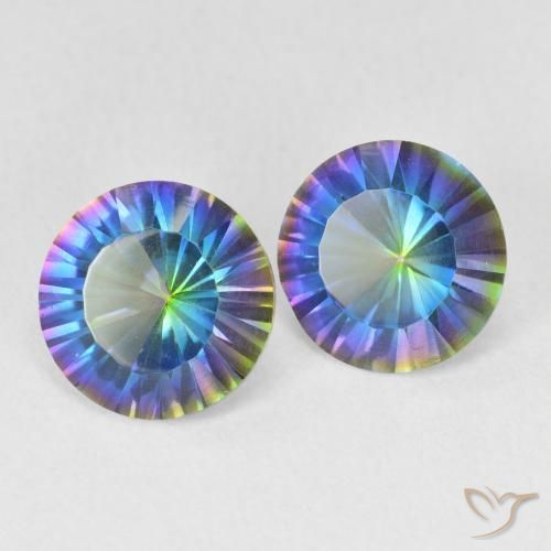 Pedras preciosas de Quartzo Místico Multicolor azul natural de 3.06 ct, Corte Redondo, VVS-VS