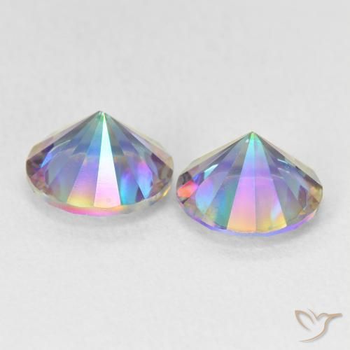 Pedras preciosas de Quartzo Místico Multicolor azul natural de 3.06 ct, Corte Redondo, VVS-VS