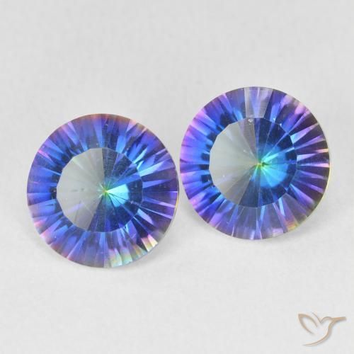 Pedras preciosas de Quartzo Místico Multicolor azul natural de 3.29 ct, Redondo, VVS-VS