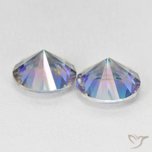 Pedras preciosas de Quartzo Místico Multicolor azul natural de 3.29 ct, Redondo, VVS-VS